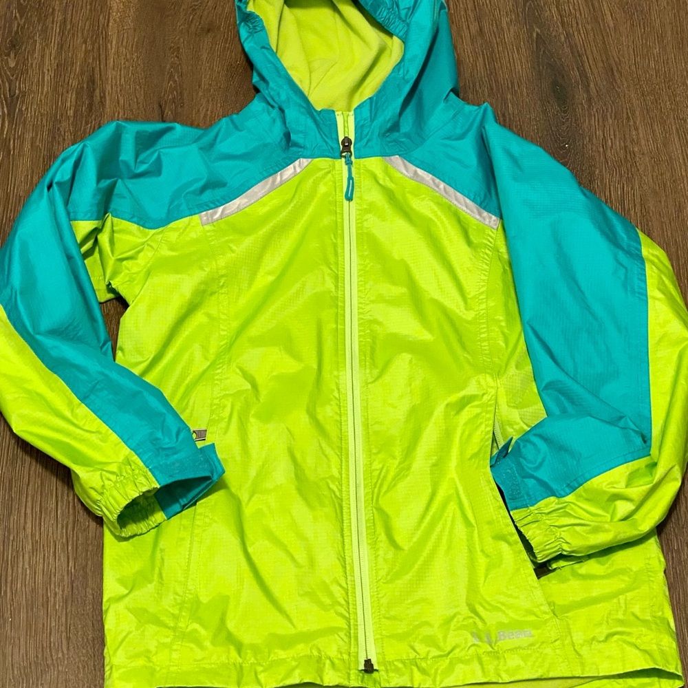 L.L. Bean Hooded Windbreaker Jacket Teal & lime green